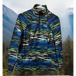 Fila Sport Womens‎ S Half Zip Athletic Jacket Pullover Blue Green Tiger Striped